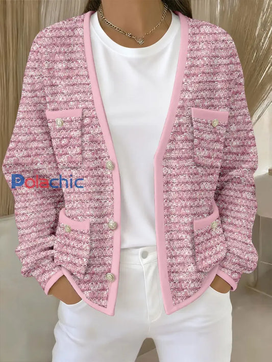 Cardigans Femme Rose Imprimé Géométrique Avec Poche Rose / S