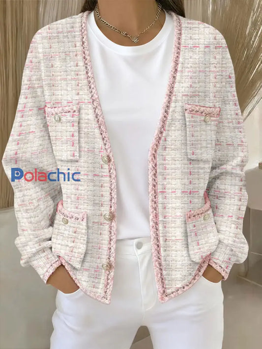 Cardigans Femme Rose Imprimé Géométrique Avec Poche Rose / S
