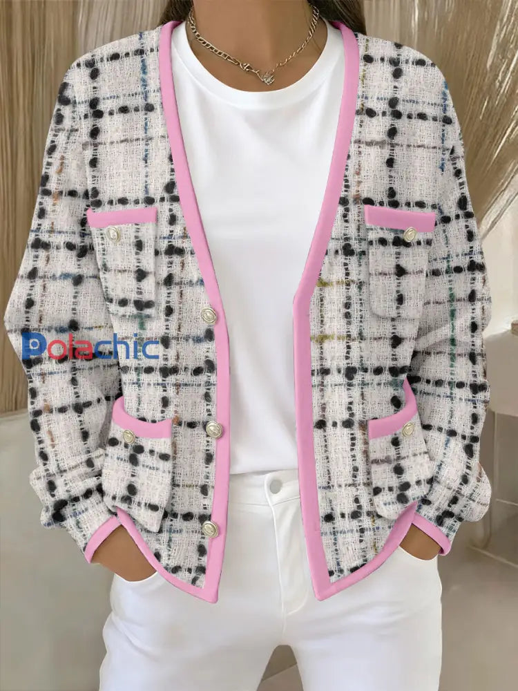 Cardigans Femme Rose Imprimé Géométrique Avec Poche Rose / S