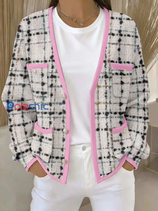 Cardigans Femme Rose Imprimé Géométrique Avec Poche Rose / S