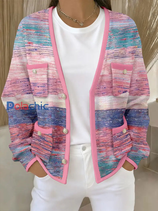 Cardigans Femme Rose Rayé Avec Poche Rose / S