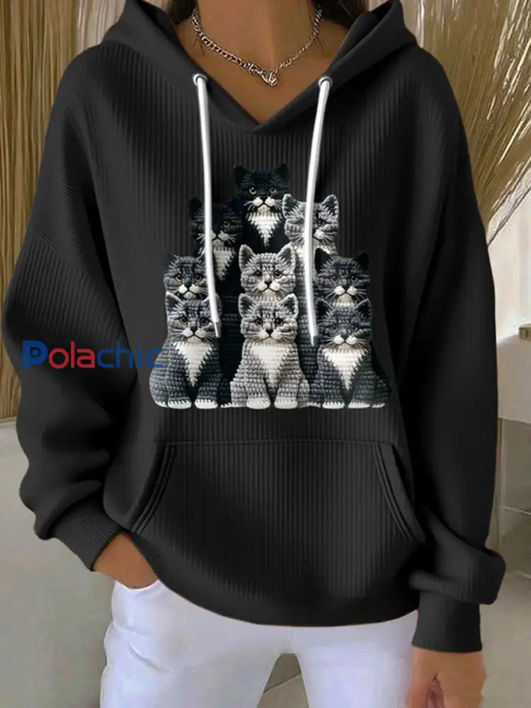 Chandail à capuchon Cut Cat Femme Noir / S