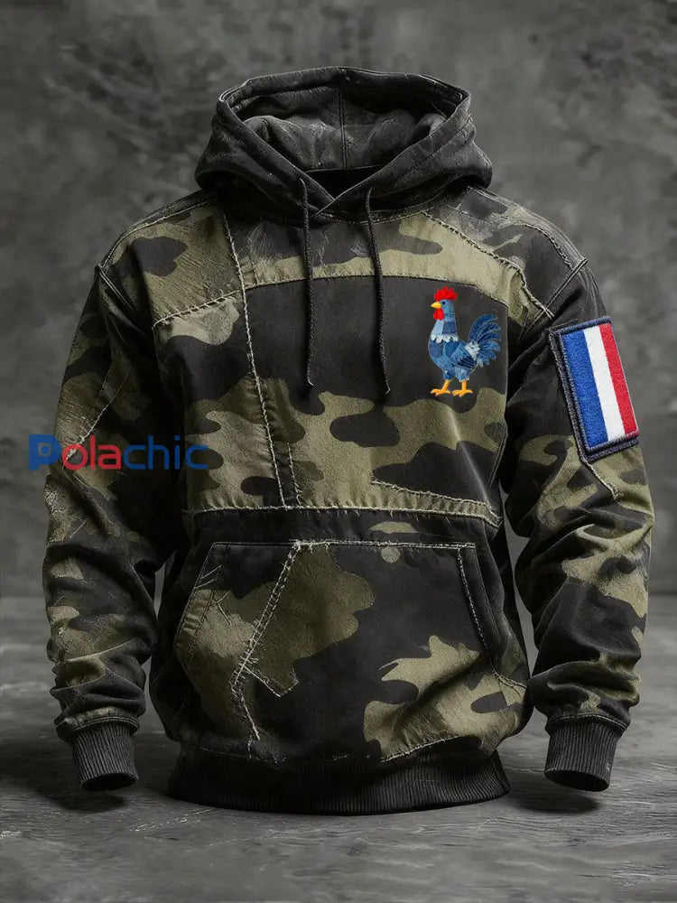 Chandail à capuchon Drapeau Français Le Coq Gaulois Coupe standard Homme comme image / S