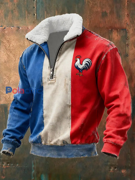 Chandail à capuchon à glissière Baggy Drapeau Français Le Coq Gaulois pour homme comme image / S