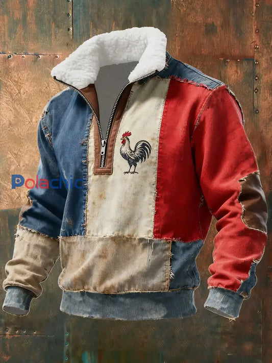 Chandail à capuchon à glissière Baggy Drapeau Français Le Coq Gaulois pour homme comme image / S