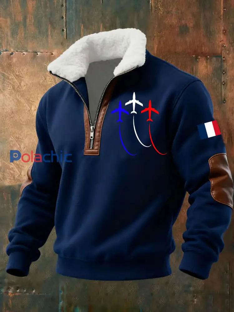 Chandail à capuchon zippé Avion De Combat Baggy Homme Bleu Marine / S