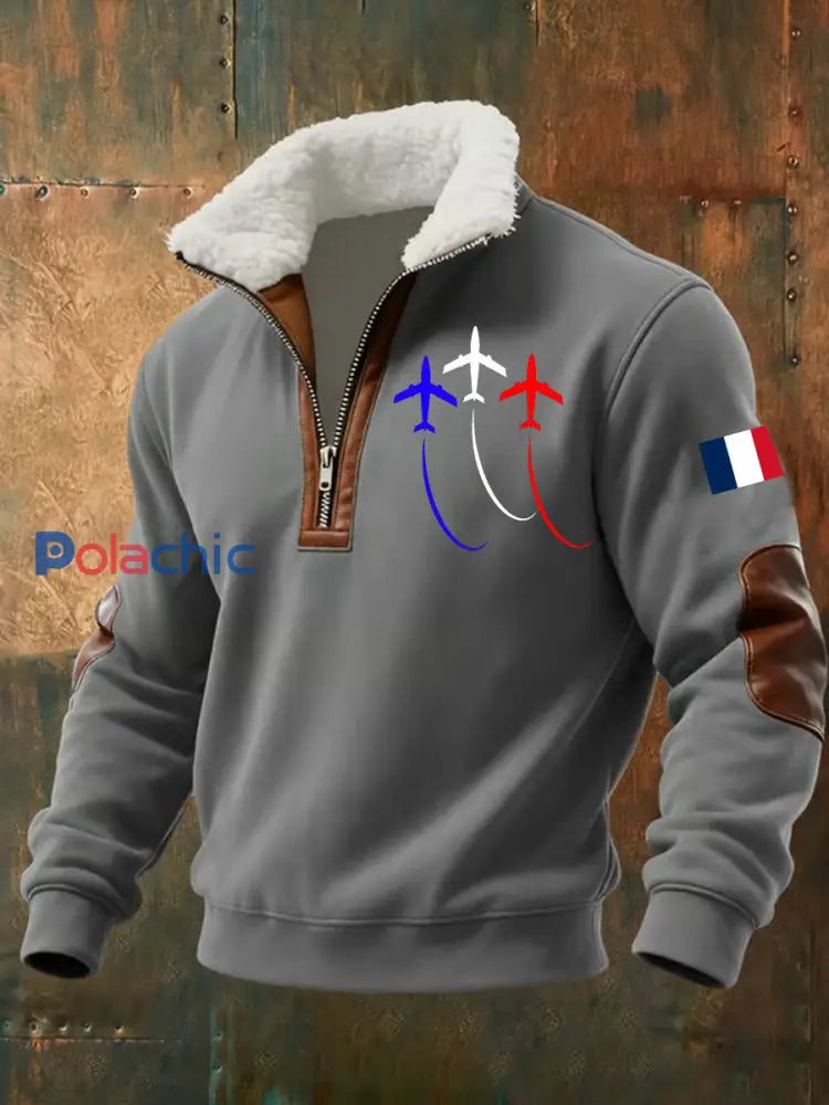 Chandail à capuchon zippé Avion De Combat Baggy Homme Gris / S