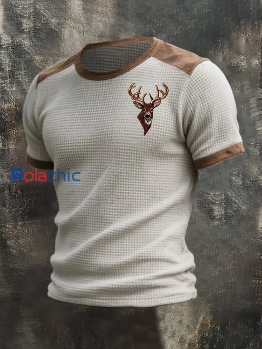 Chandail à manches courtes Western Elk Head Waffle Homme Blanc / S