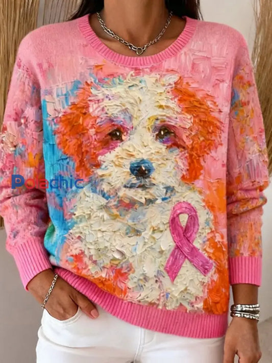 Chandail animal mignon de conscience de cancer du sein des femmes comme image / S