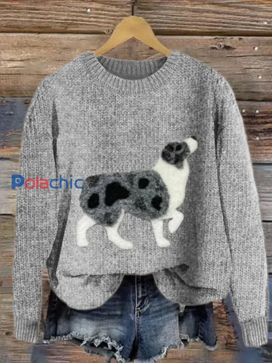 Chandail confortable en tricot de feutre de chien de berger australien des femmes Gris / S