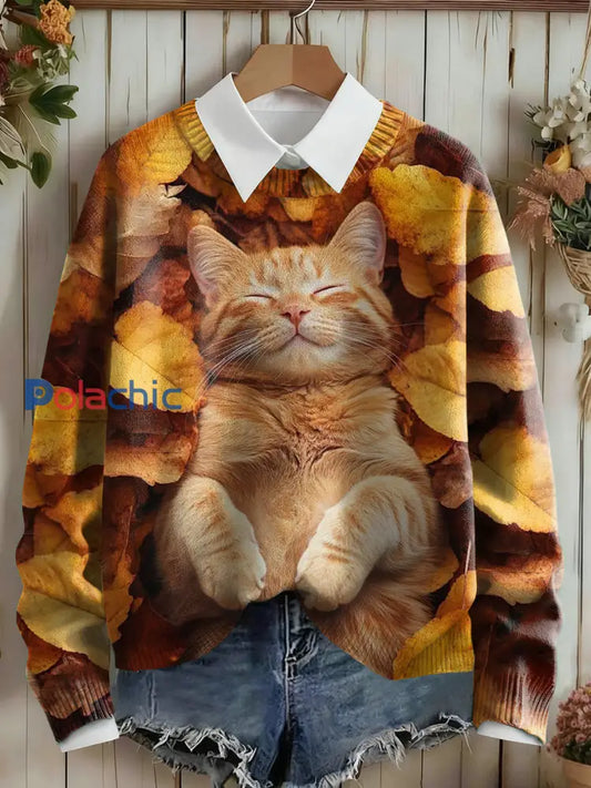 Chandail Cozy Season Cat Print Femme comme image / S