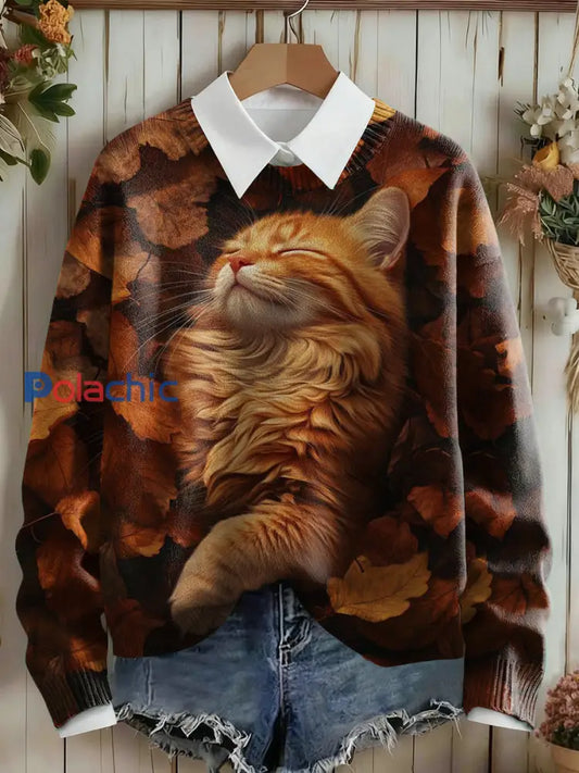 Chandail Cozy Season Cat Print Femme comme image / S