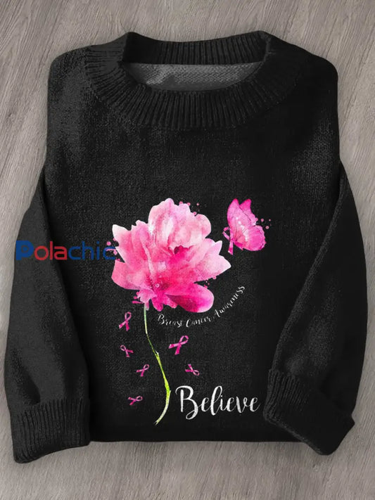 Chandail en tricot à manches longues pour femmes Breast Cancer Awareness comme image / S