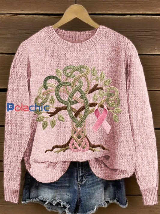 Chandail en tricot brodé Tree of Life Femme Rose / S