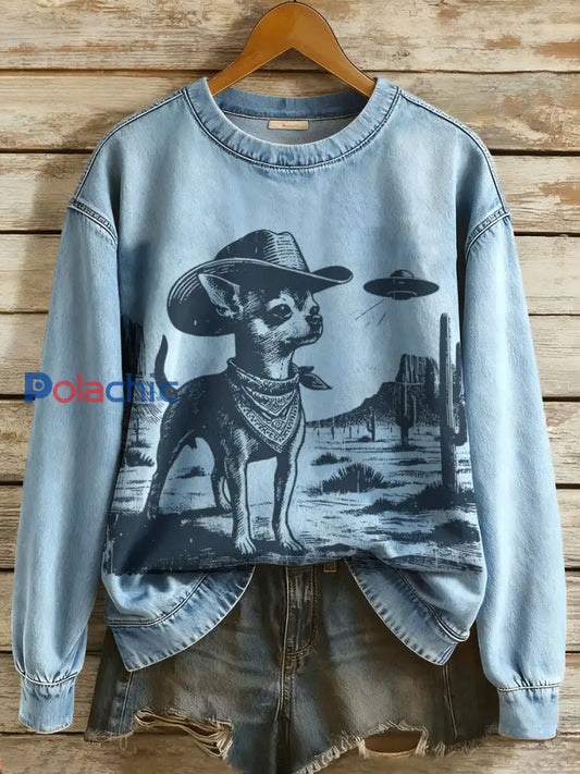 Chandails Western Chihuahua pour femmes Bleu / S