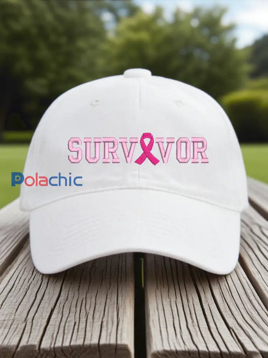 Chapeau de ruban Survivor Women’s Breast Cancer Awareness Blanc / JM