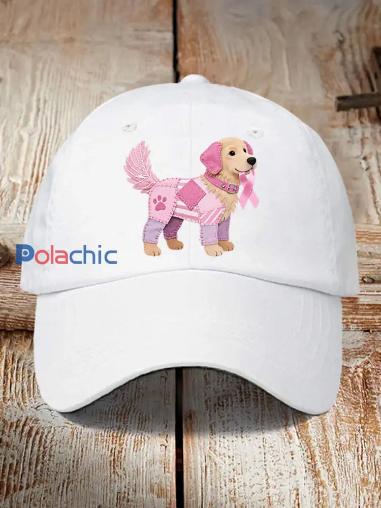 Chapeau de soutien unisexe chien rose ruban de sensibilisation au cancer du sein Blanc / ONE
