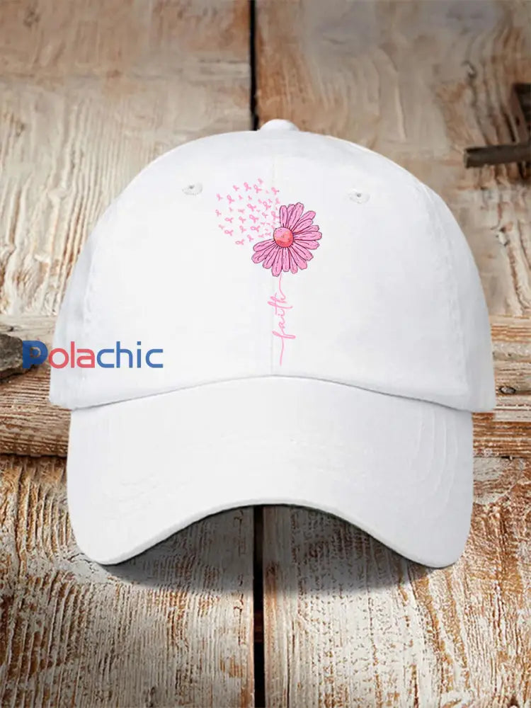 Chapeau unisexe de soutien de sensibilisation au cancer du sein de tournesol de ruban rose Blanc / JM