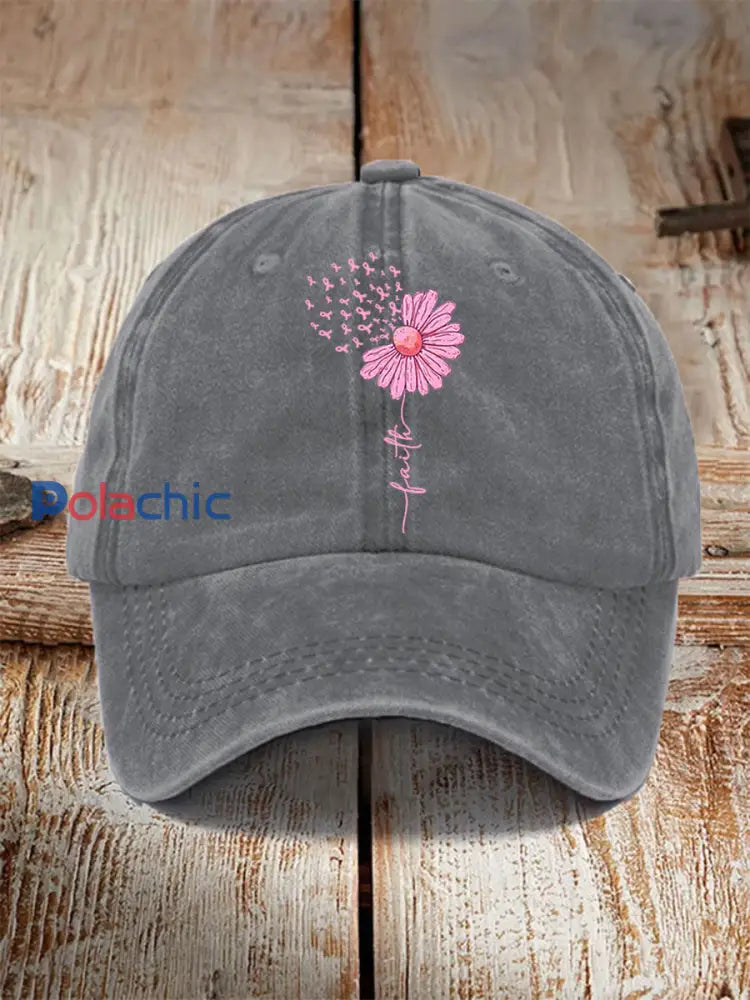 Chapeau unisexe de soutien de sensibilisation au cancer du sein de tournesol de ruban rose Gris / JM