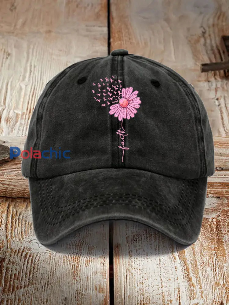Chapeau unisexe de soutien de sensibilisation au cancer du sein de tournesol de ruban rose Noir / JM