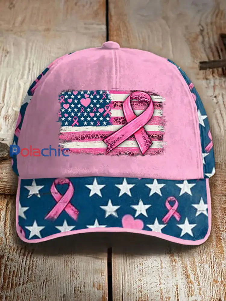 Chapeau unisexe décontracté à imprimé ruban rose sensibilisation au cancer du sein Rose / ONE