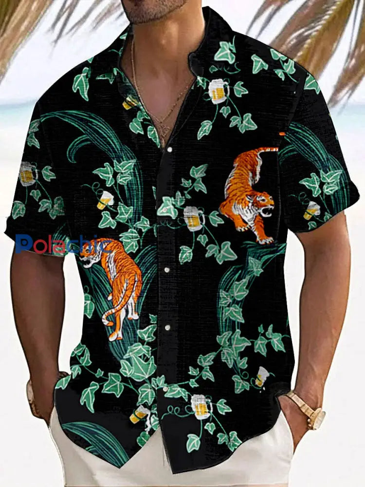 Chemise à manches courtes de style vacances pour hommes Noir / S