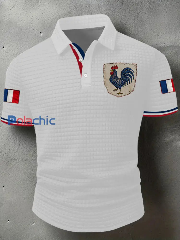 Chemise à manches courtes Drapeau Français Le Coq Gaulois Homme Blanc / S