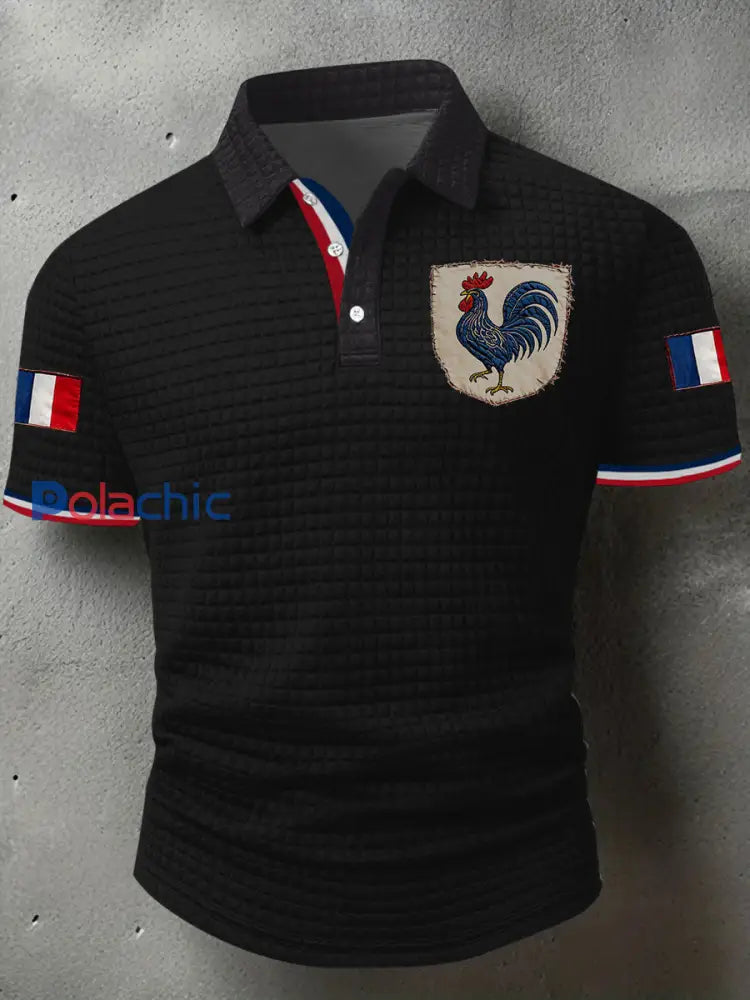 Chemise à manches courtes Drapeau Français Le Coq Gaulois Homme Noir / S