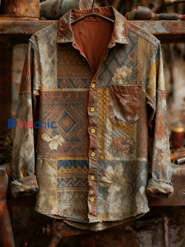 Chemise à manches longues confortable à imprimé rétro pour hommes A / S