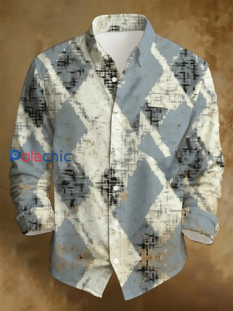 Chemise à manches longues imprimée rétro de style d’affaires pour hommes A / S