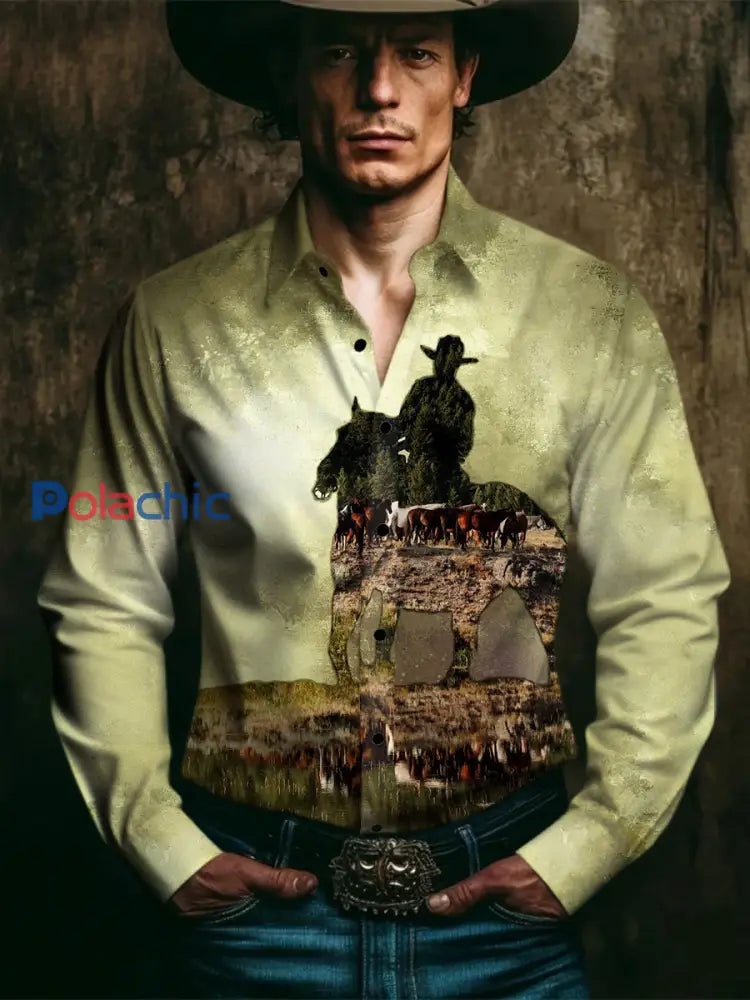Chemise à manches longues Western Style Print Homme comme image / S