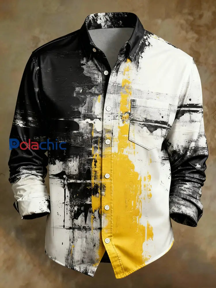 Chemise confortable de style d’affaires d’impression d’art abstrait rétro des hommes A / S