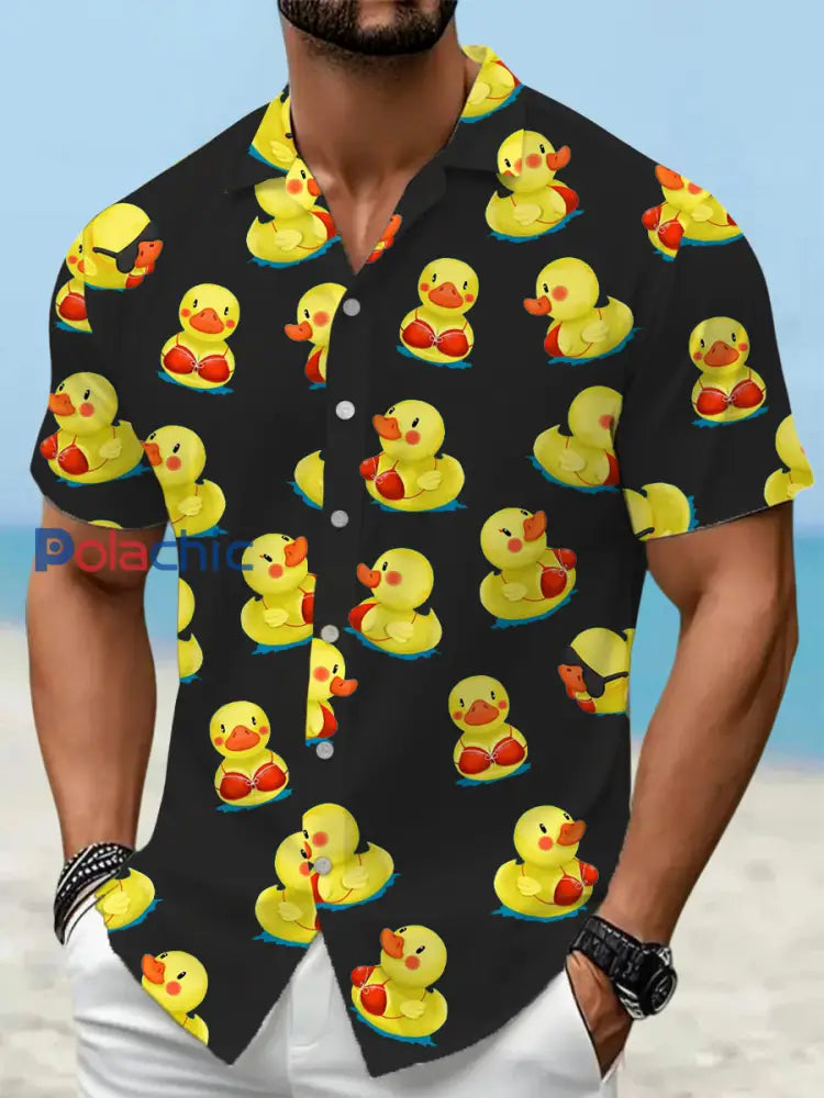 Chemise de vacances à manches courtes à imprimé drôle pour hommes Noir / S