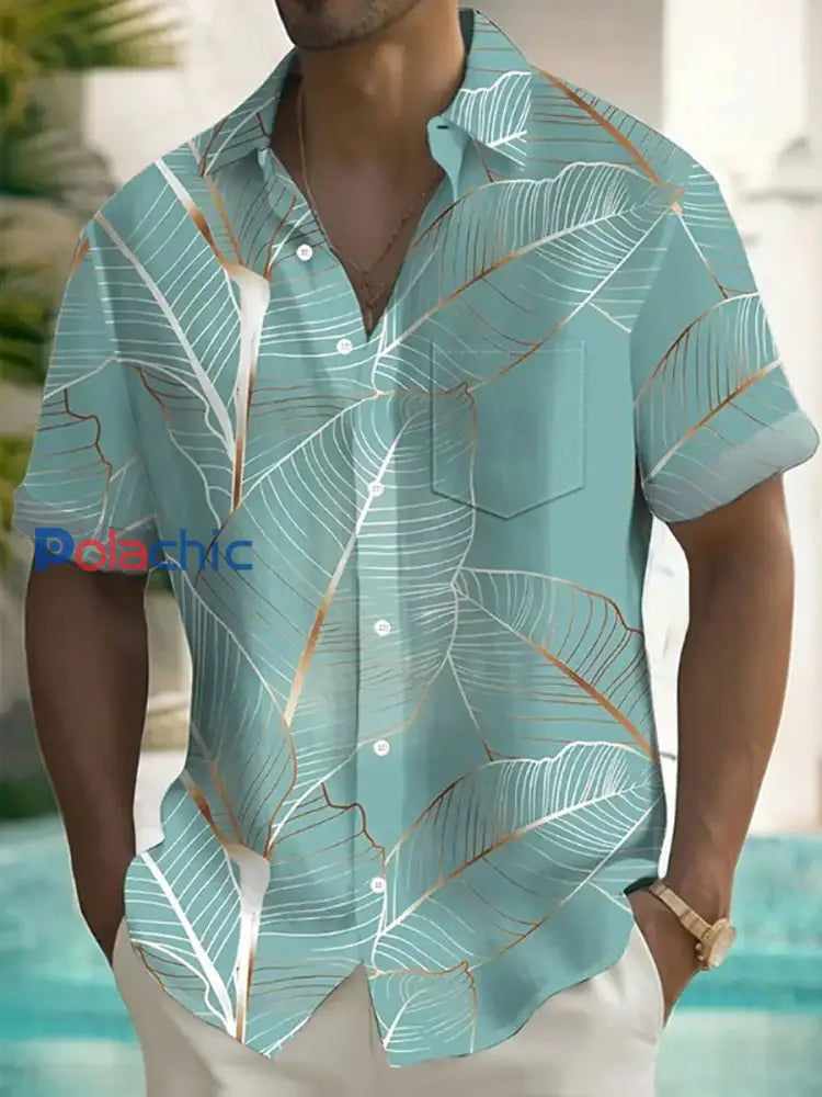 Chemise de vacances décontractée à imprimé de plantes tropicales Palm Leaf pour hommes Vert / S