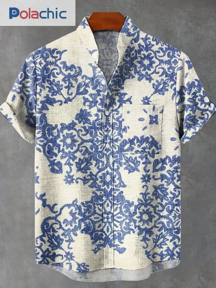 Chemise décontractée à imprimé floral ethnique abstrait vintage coloré / S