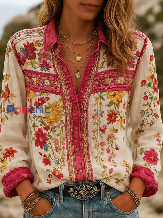 Chemise Décontractée Rose Imprimé Floral Femme comme image / S