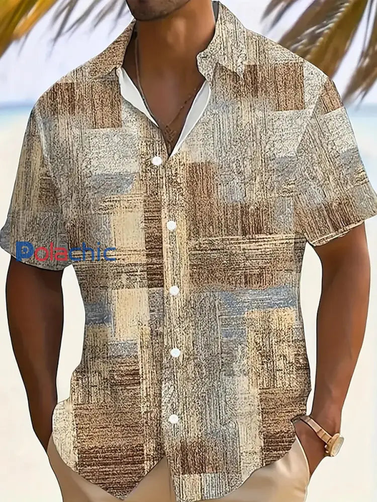 Chemise Geometric Art Print Resort Homme Kaki / S