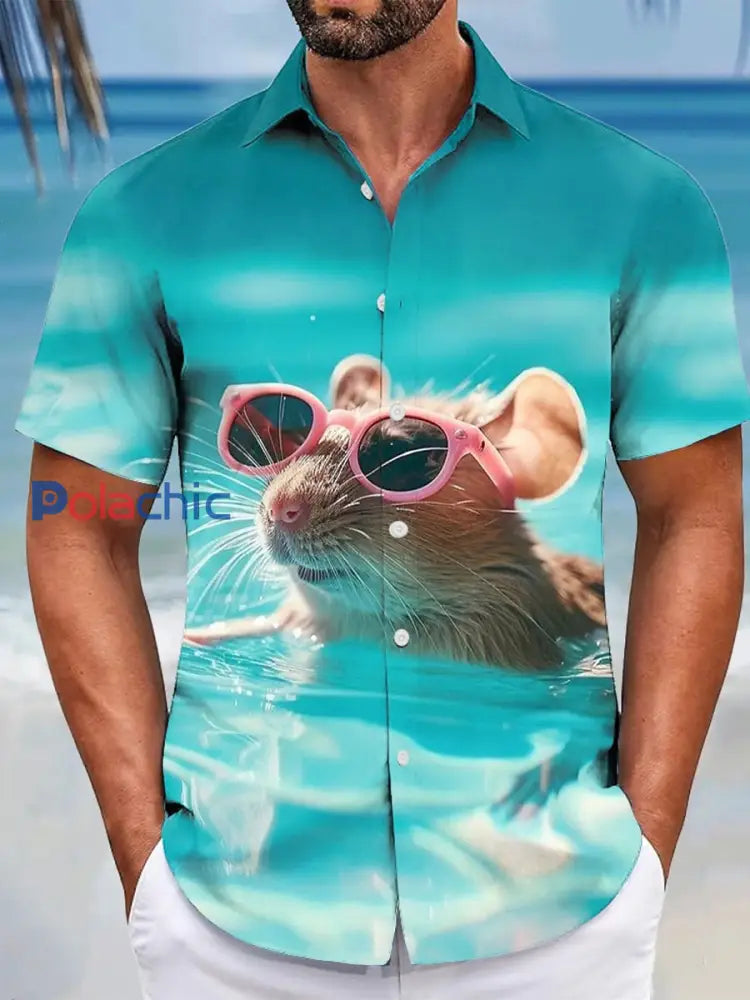 Chemise hawaïenne d’été à manches courtes Capybara Funny Animal pour hommes comme image / S