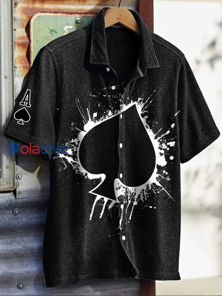 Chemises décontractées Texas Hold’em Spade A Print pour hommes Noir / S