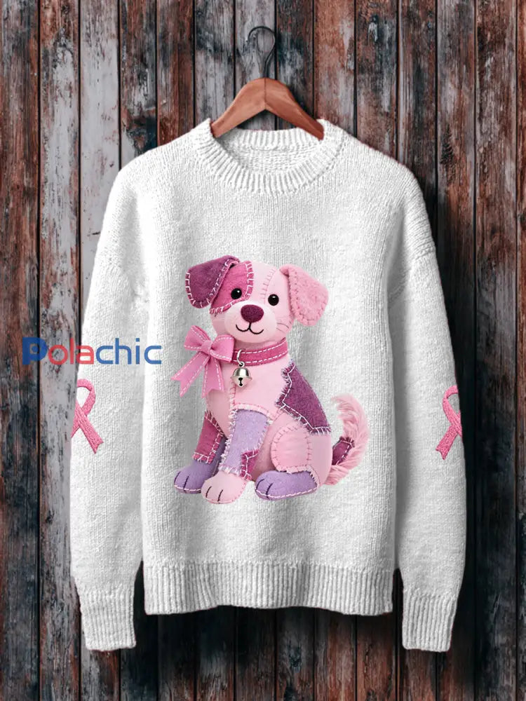 Chien rose rose ruban de soutien de sensibilisation au cancer du sein Sweatshirt des femmes Blanc / S