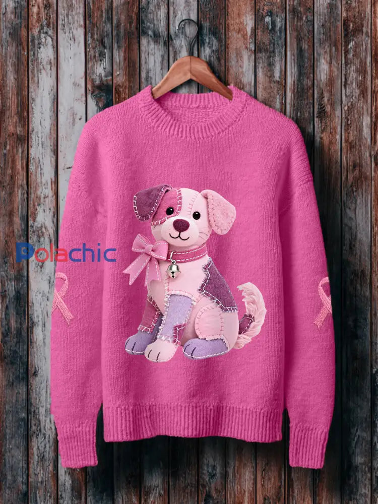 Chien rose rose ruban de soutien de sensibilisation au cancer du sein Sweatshirt des femmes Rose Rouge / S
