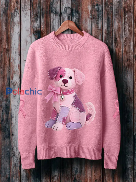 Chien rose rose ruban de soutien de sensibilisation au cancer du sein Sweatshirt des femmes Rose / S