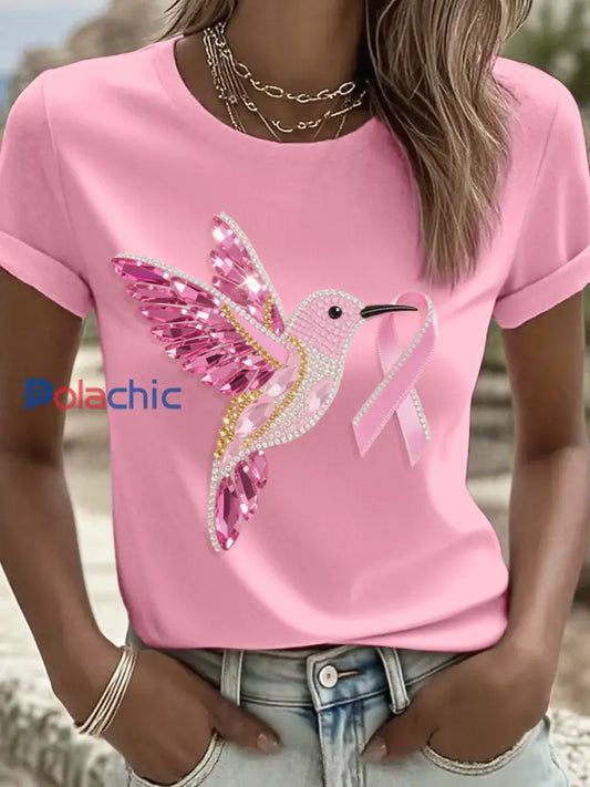 Colibri rose et ruban strass Art T Shirt Femme Rose / S