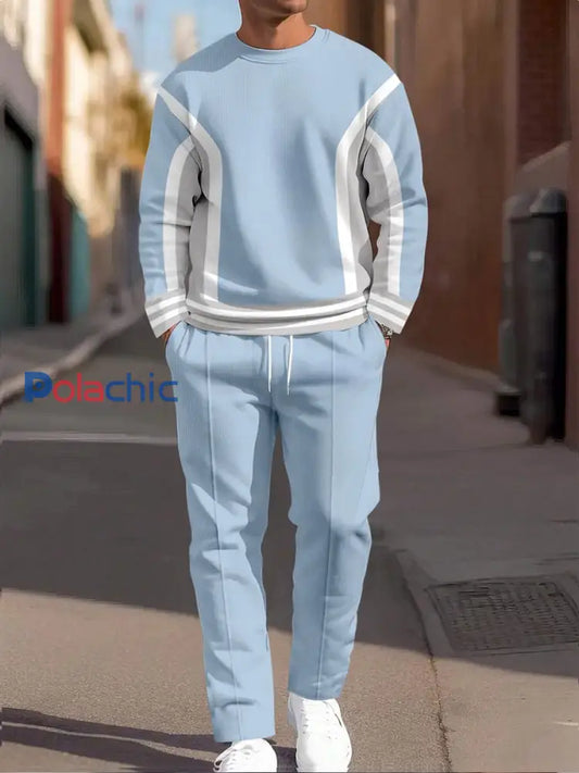 Costume décontracté à rayures vintage minimaliste pour hommes Bleu / S