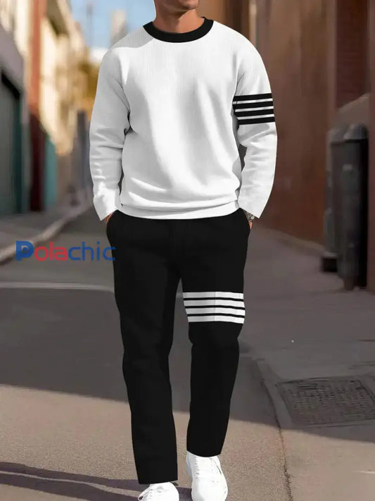 Costume décontracté à rayures vintage minimaliste pour hommes Noir / S