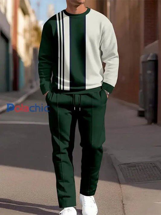 Costume décontracté à rayures vintage minimaliste pour hommes Vert Foncé / S