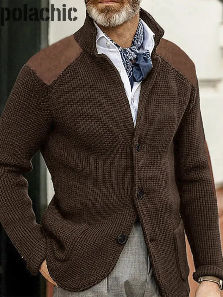Cowboy Texture Western Village Chasse Bouton V-Cou En Plein Air Épais Tricot Cardigan Café / S