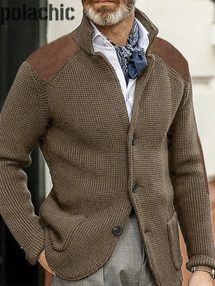 Cowboy Texture Western Village Chasse Bouton V-Cou En Plein Air Épais Tricot Cardigan Kaki / S