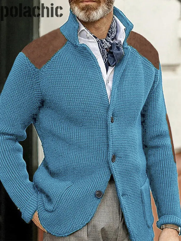 Cowboy Texture Western Village Chasse Bouton V-Cou En Plein Air Épais Tricot Cardigan Lac Bleu / S