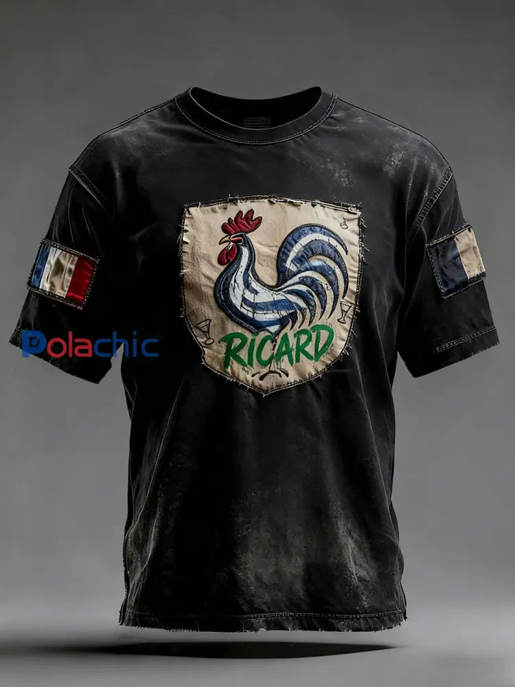 Drapeau Français Vintage Ricard des hommes en détresse T-shirt décontracté A / S